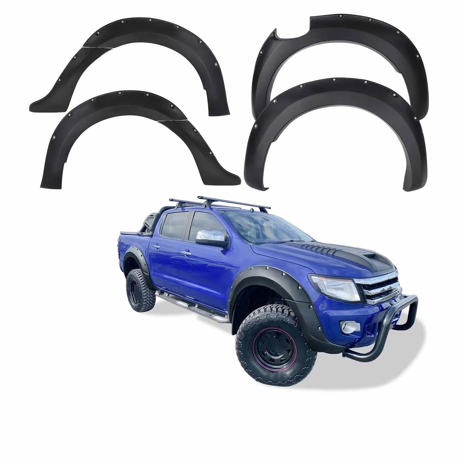 Sourcils de Roue de Voitur pour F&ord pour Ranger 2012-2014 T6 pour Double Cabine 9" Écrou Riveté De Poche Tout-Terrain Garde-Boue Élargisseurs D'aile Passage De Roue Garde-Boue pour Auto