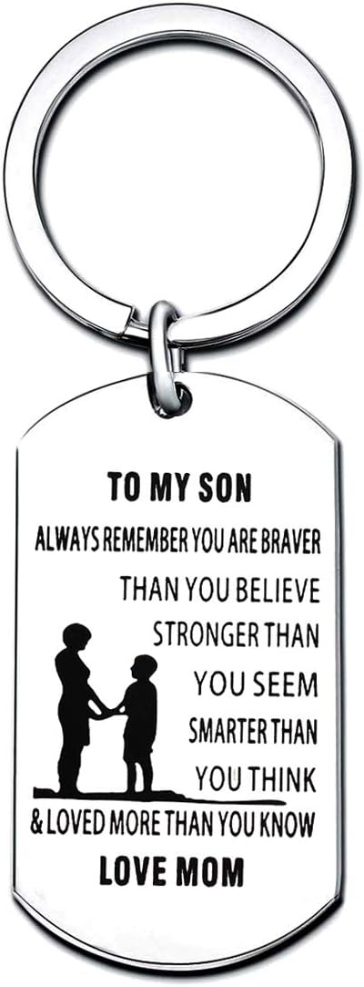 Mother Son Key Chain Ring To My Son - You are Braver Stronger Smarter than you think - Love Mom (Style A)