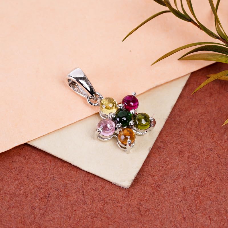 Pendentif argent tourmaline multicolore cabochon 3mm, le cadeau idéal