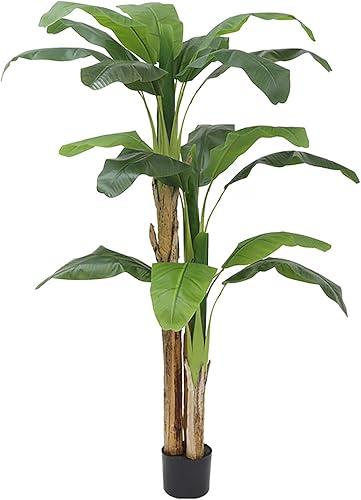 Árbol de plátano artificial de 6 pies, plantas falsas altas para decoración de interiores y exteriores, árbol de imitación grande con maceta para