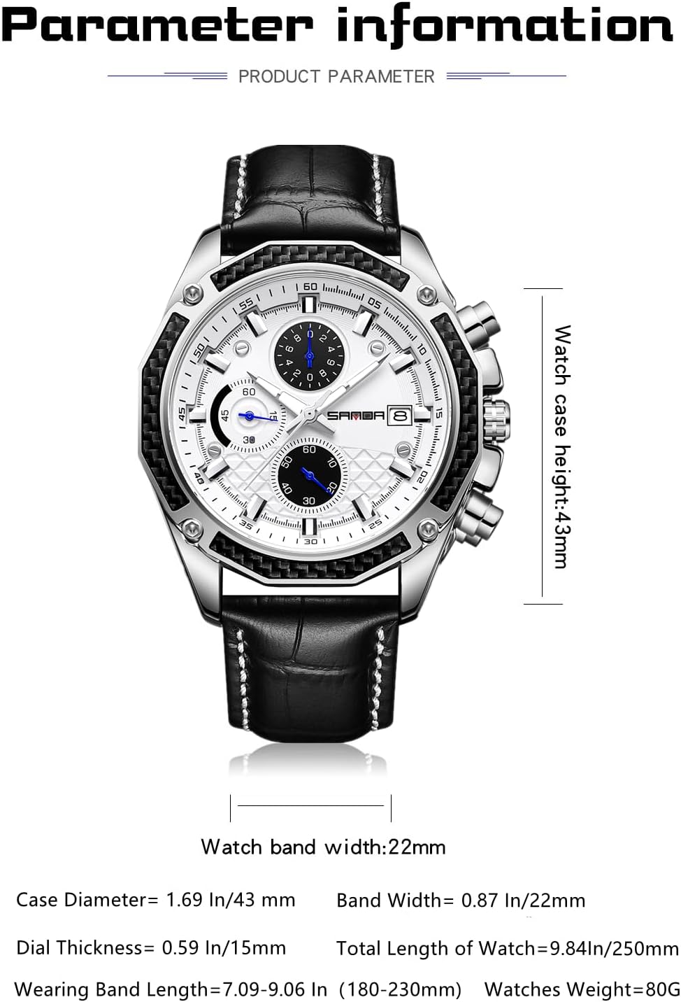 Mens Watches for Men Analog Quartz Watches with Waterproof Chronograph Calendar Leather Strap Stainless Steel Watch,Classic Stylish Fashion Sport Casual Business Wristwatch - Image 3