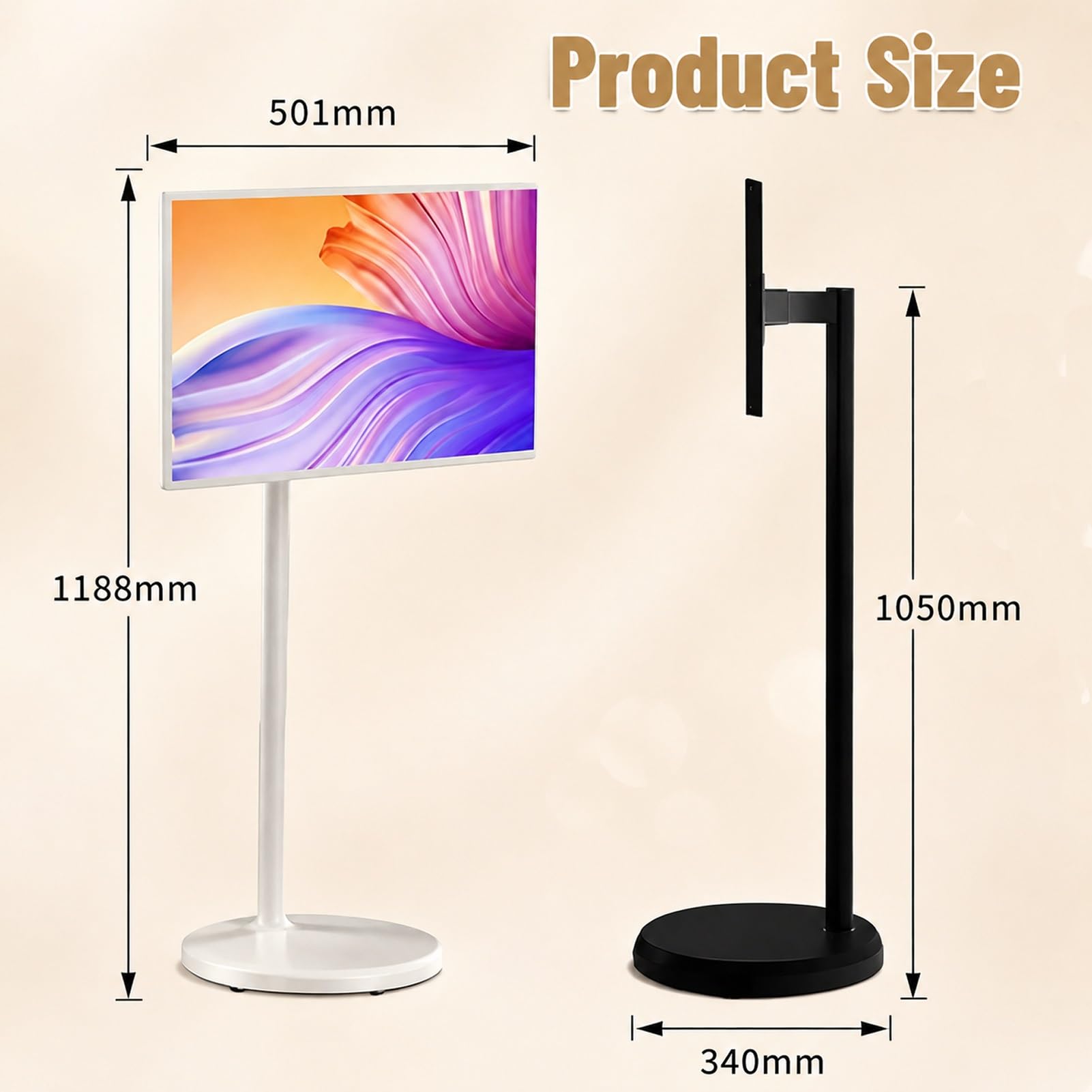 21,5 Pollici TV Portatile con Piedistallo,Monitor Touchscreen con Ruote,Display All-In-One con Inclinazione e Rotazione,Batteria Integrata 5 Ore per Soggiorno,Camera da Letto,Ufficio Domestico