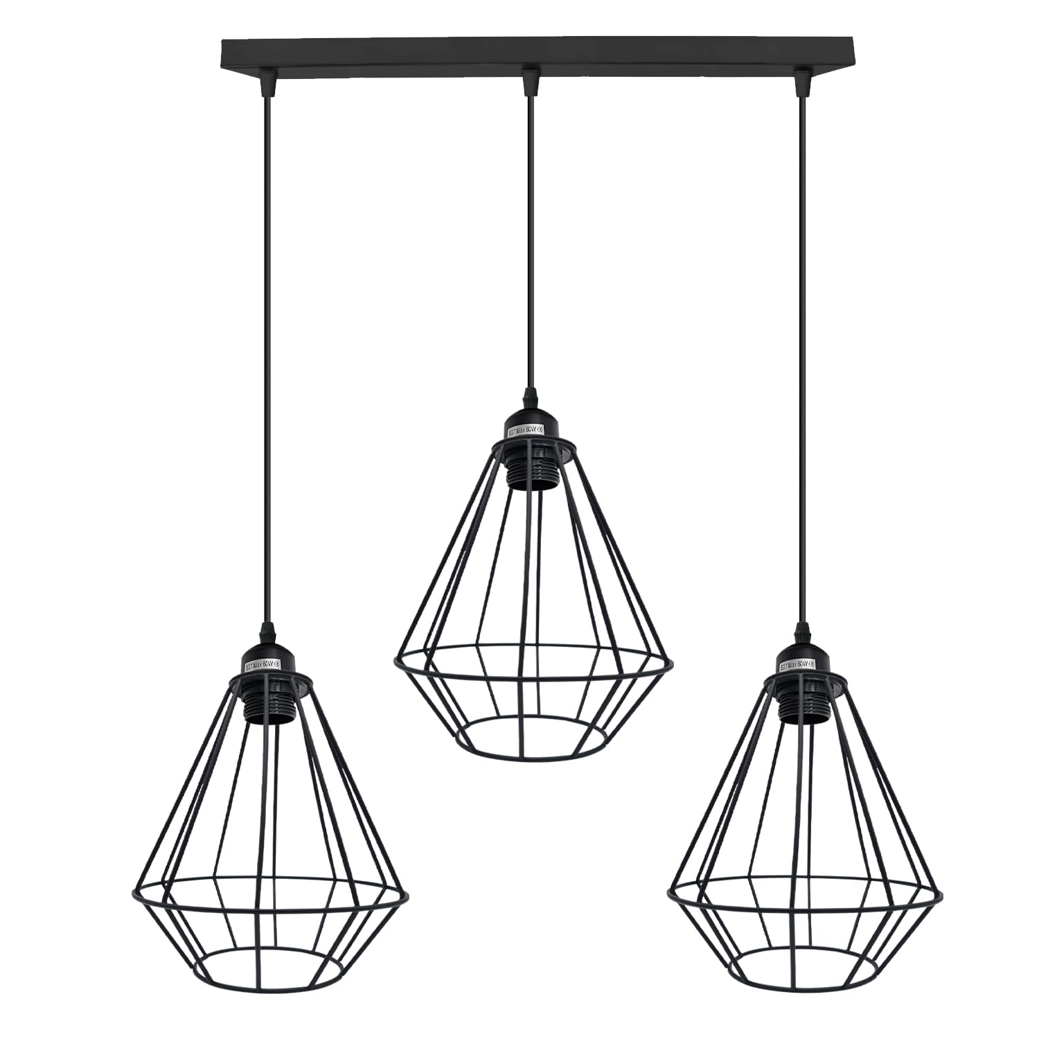 LEDSone Modern 3 Head Ceiling Pendant Light Fixtures Black Metal 20 cm Hanging Adjustable Lighting Kit for Kitchen Island Dining Table Hallway Living Room Bedroom — image 1