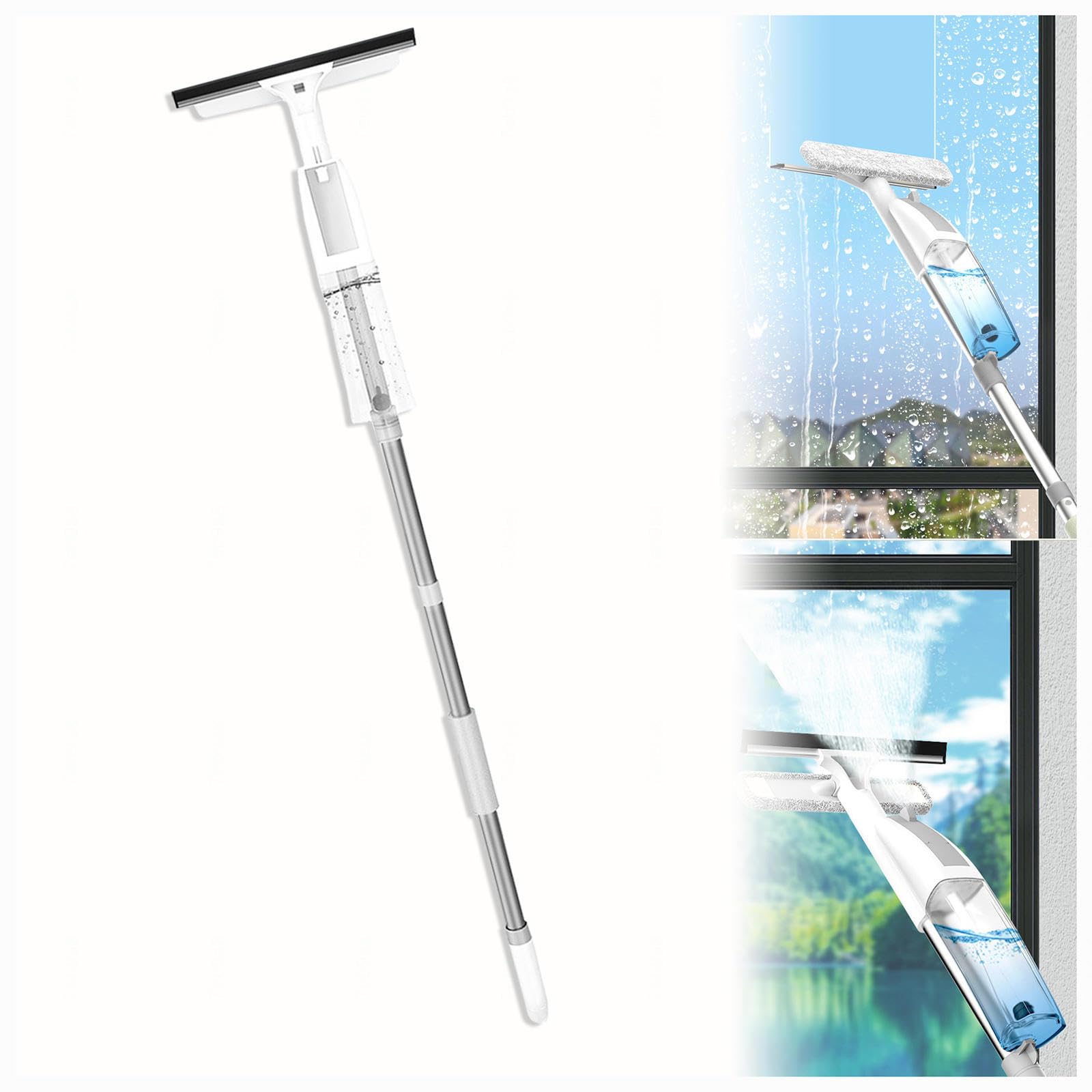 3 en 1 Spray Limpiacristales Coche con Poste Telescópico, Limpiador De Cristales con 3 Paños Microfibra para Baños,Ventanas,Espejos