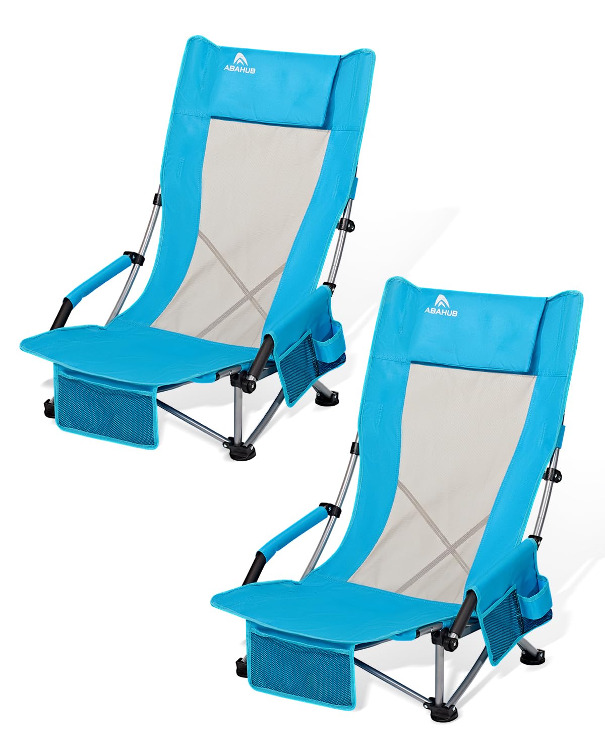 Abahub Strandstuhl Klappbar 120Kg mit Hochlehner Tragetasche Blau | Leicht Beach Chair Campingstuhl Faltbar Strandsitz Campingstuhl Klappstuhl Strand Bequem Tragbar Outdoor Camping 2 Stück