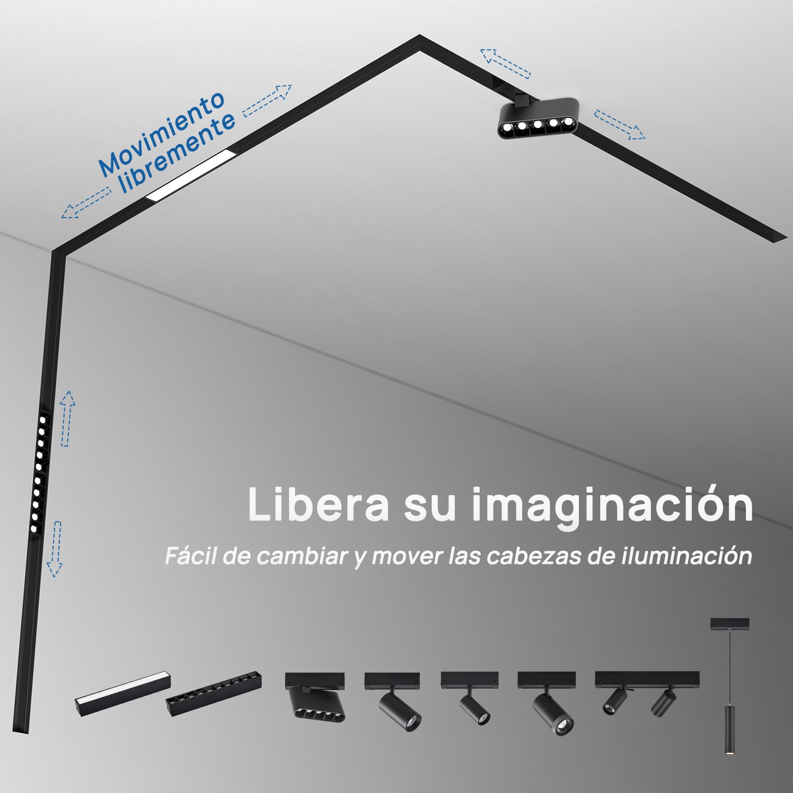 SCON Pista Magnético Lineal con 4 Hilos en Sistemas LED de Riel Magnético Empotrado, Diseño Lineal con Estructura de Aluminio Integrado(Negro/100cm/Sin Transformador Incorporado)