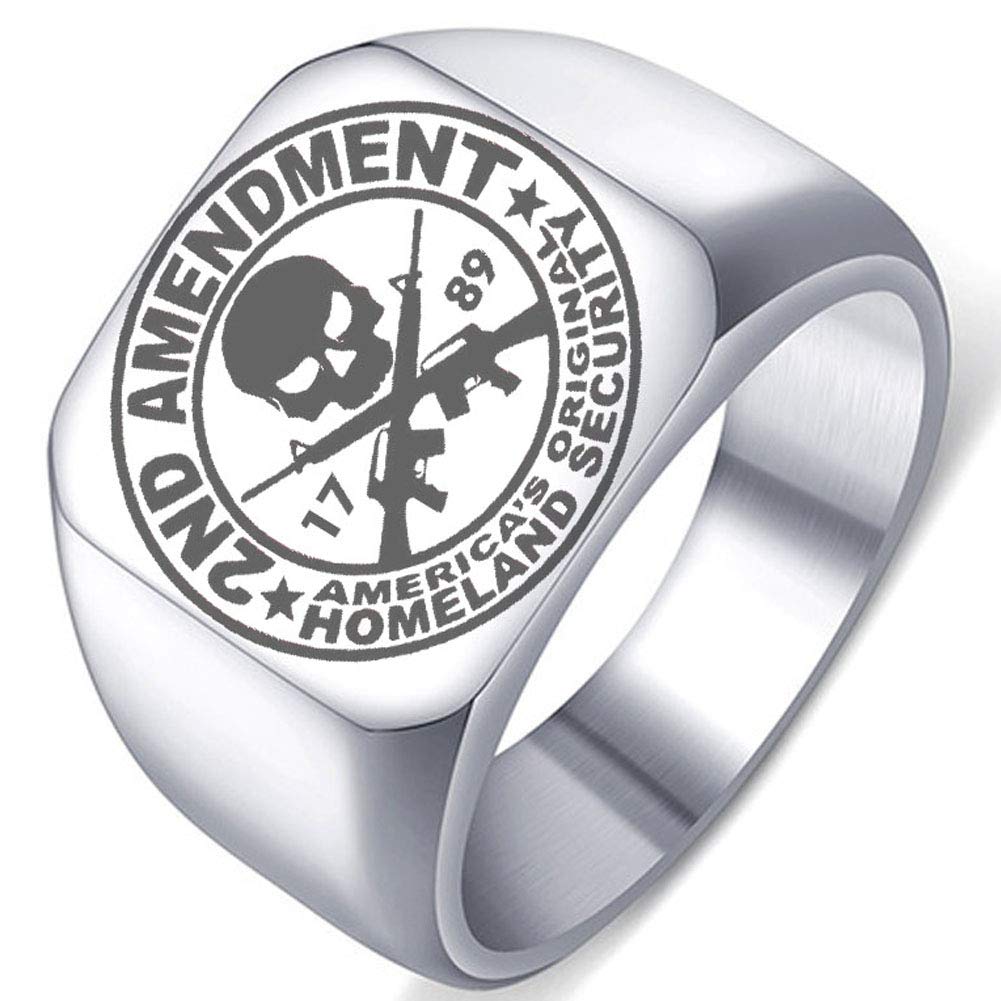 Dacai2nd Amendment America's Original Homeland Security Mens Womens Stainless Steel Polished Ring