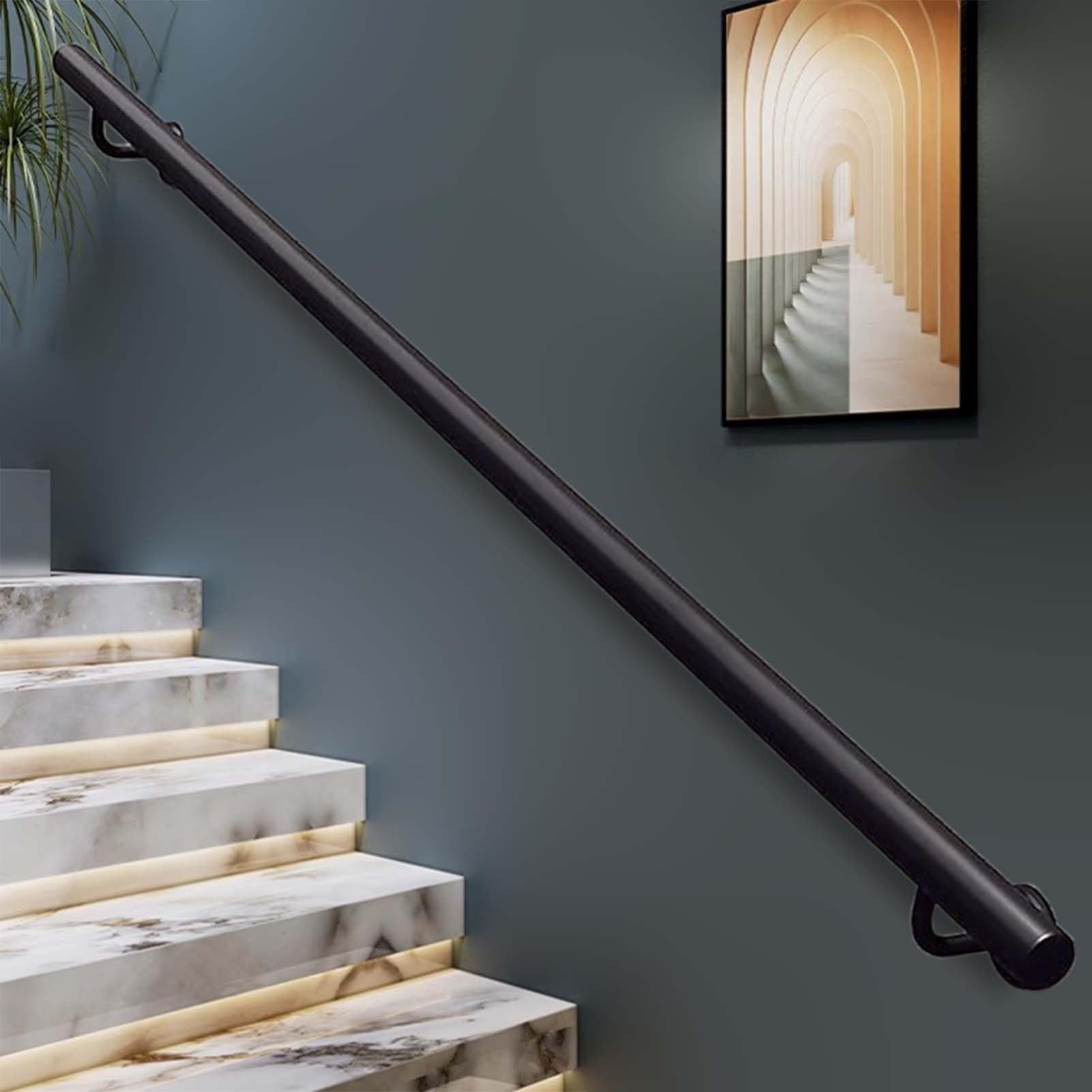 Fkxsxaz Black Industrial Hand Rails For Stair Indoor Outdoor, 30-600Cm Grab Bar Kit, Wall Mount Banister With Brackets, Staircase Handrail Metal Iron Non-Slip Railing(16.4Ft/500Cm)