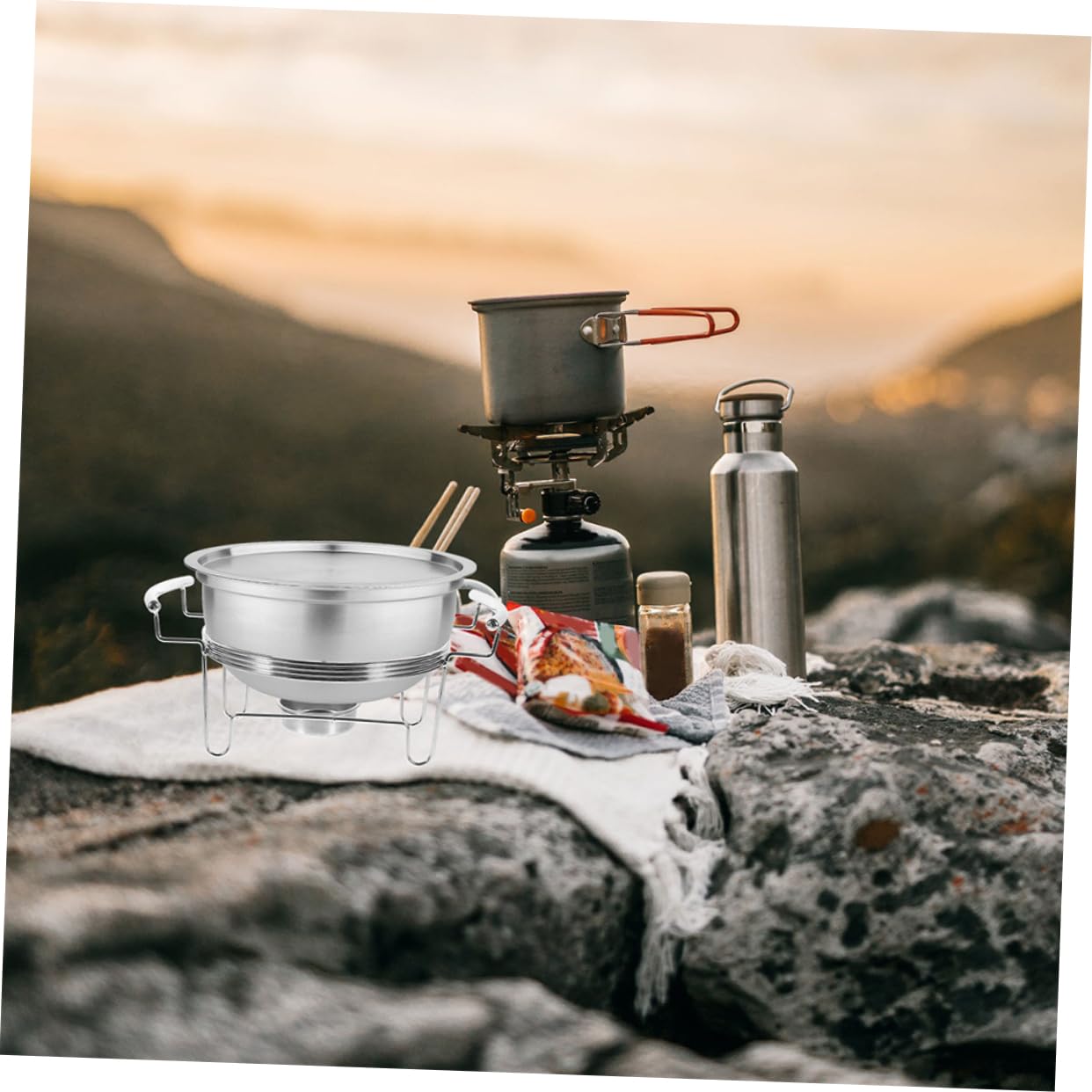 Campingkocherständer aus Edelstahl, Silber, Rutschfester Boden