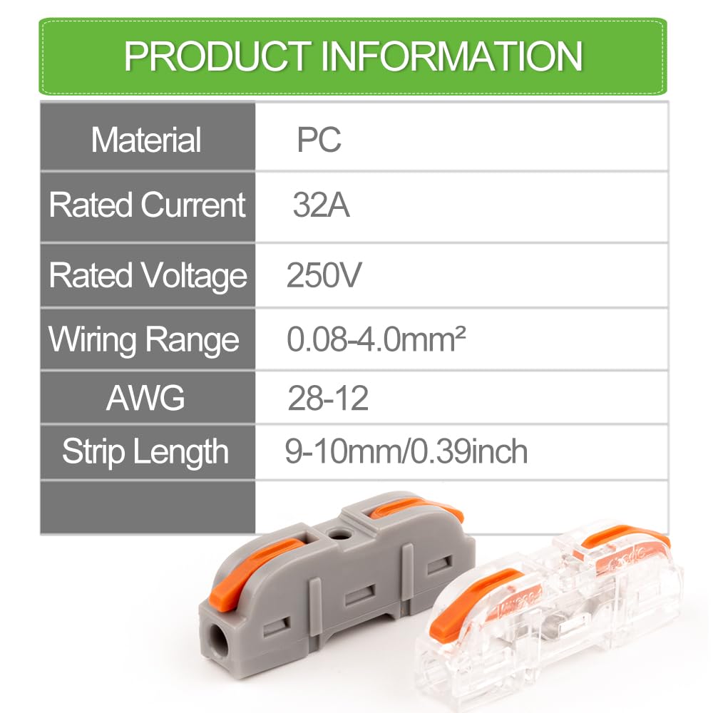 25/50/100PCS Lever Wire Connector 2 Pin 1 in 1 Out Splicing Terminal Blocks LED Strip Lighting Home Quick Connectors(NC-221T 100PCS)