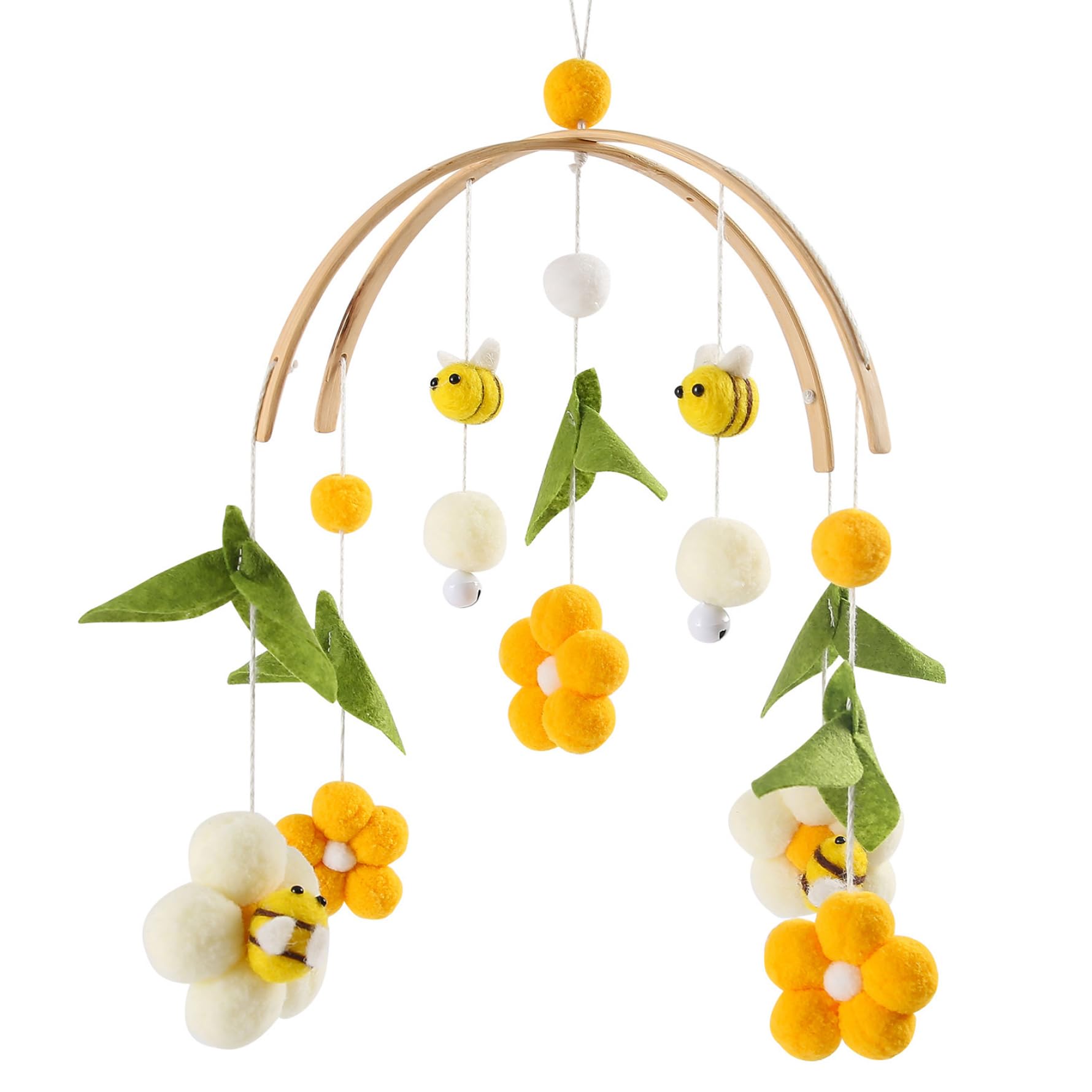 Boho Flowers & Bees Baby Crib Mobile Hanging Crib Toys – Baby Mobile for with Bell Soothe Color Visual Cognition for Infant Bedroom Nursery Decor
