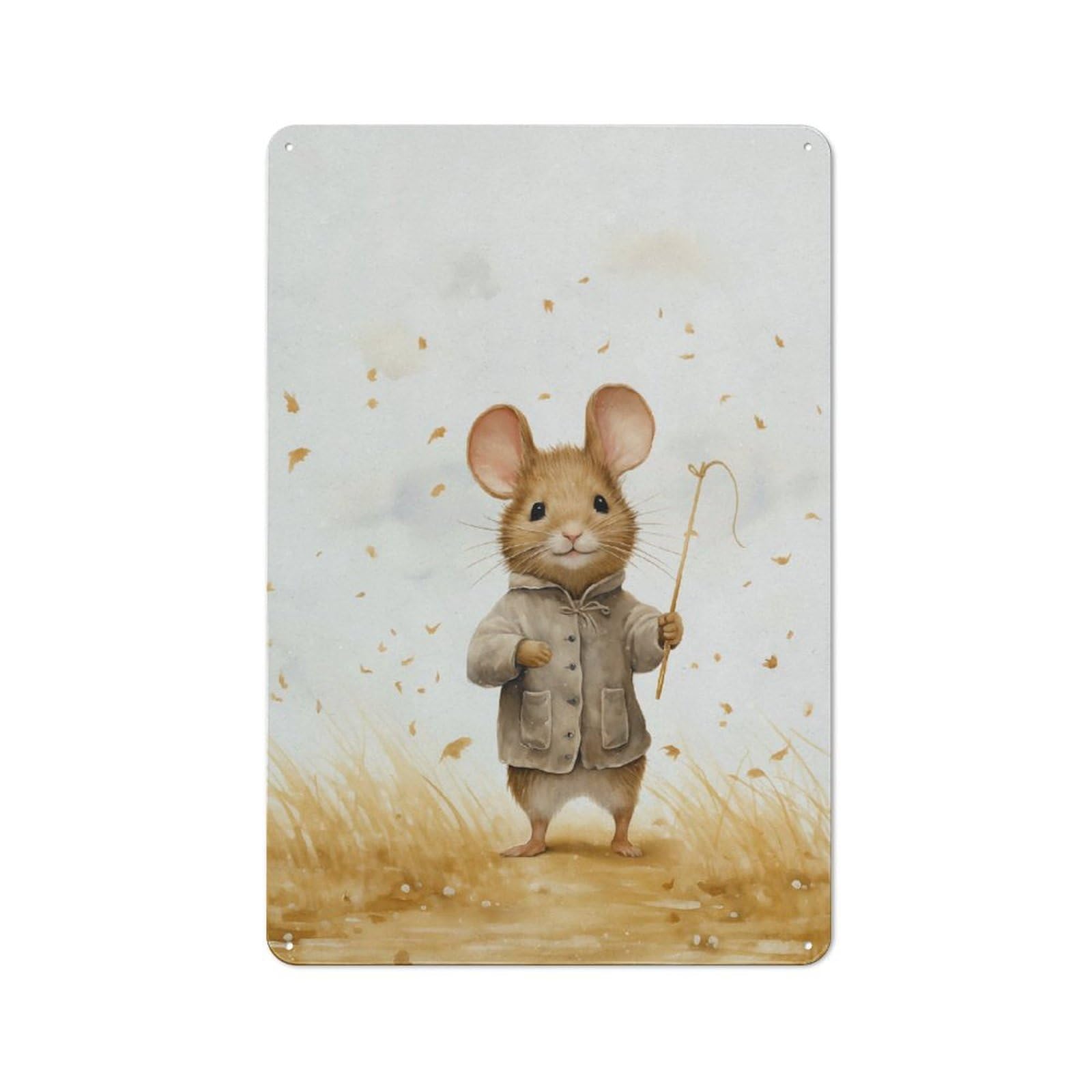 Nostalgic Cute Mouse in A Field Decorative Tin Sign 30x20cm, Vintage Wall Decor for Lounge, Study, Pub Or Wall Gallery