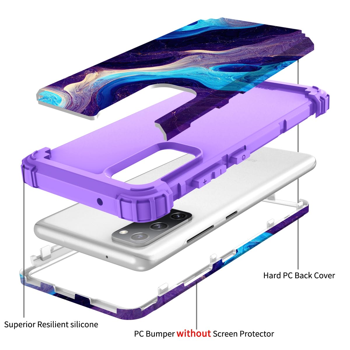Hocase Custodia per Galaxy S20 FE 5G, resistente protezione antiurto in morbida gomma siliconica+custodia protettiva ibrida in plastica rigida per Samsung Galaxy S20 FE (6,5 pollici) 2020 - Marmo blu