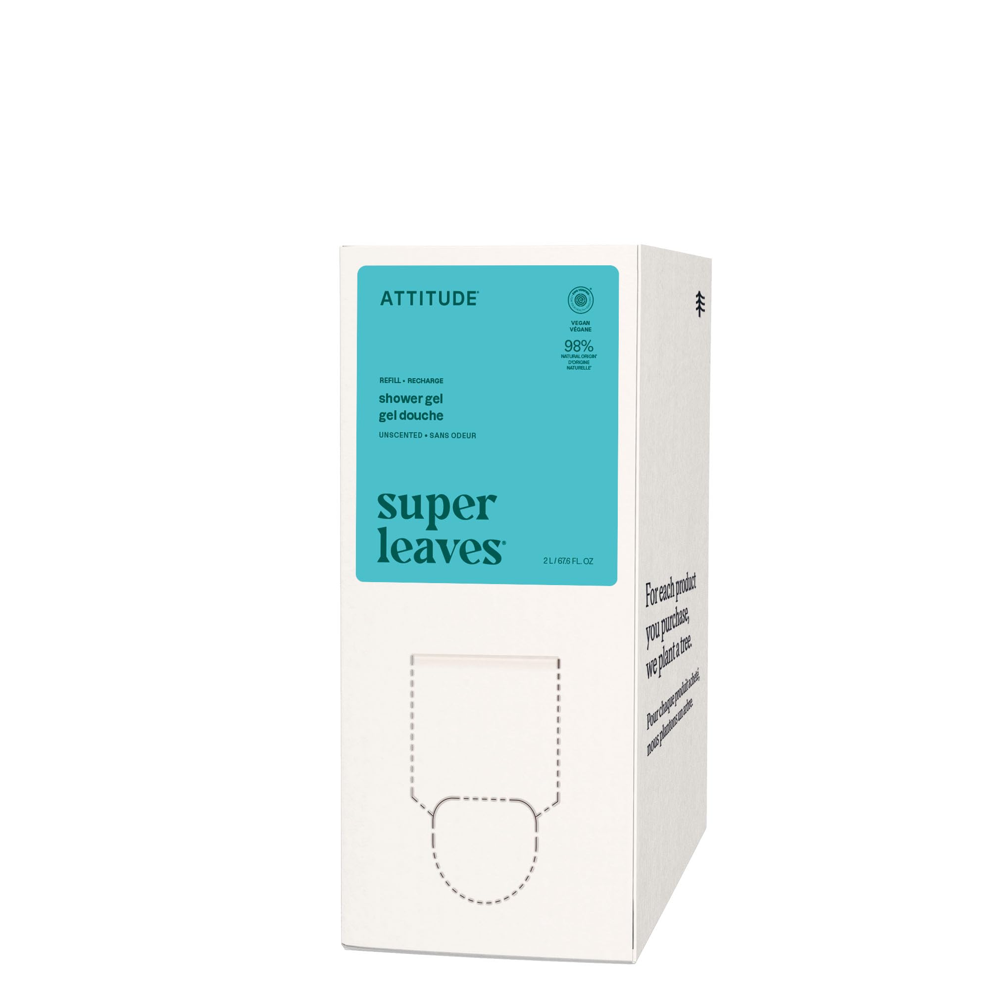 ATTITUDE Body Wash, EWG Verified Shower Gel, Dermatologically Tested, Plant and Mineral-Based, Vegan Personal Care Products, Unscented, Bulk Refill,