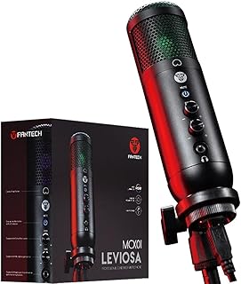 Fantech MCX01 Leviosa Professional Condenser Microphone - Cardioid Polar Pattern - RGB Illumination - USB Interface - Easy Adjustable Tripod - Pop Filter