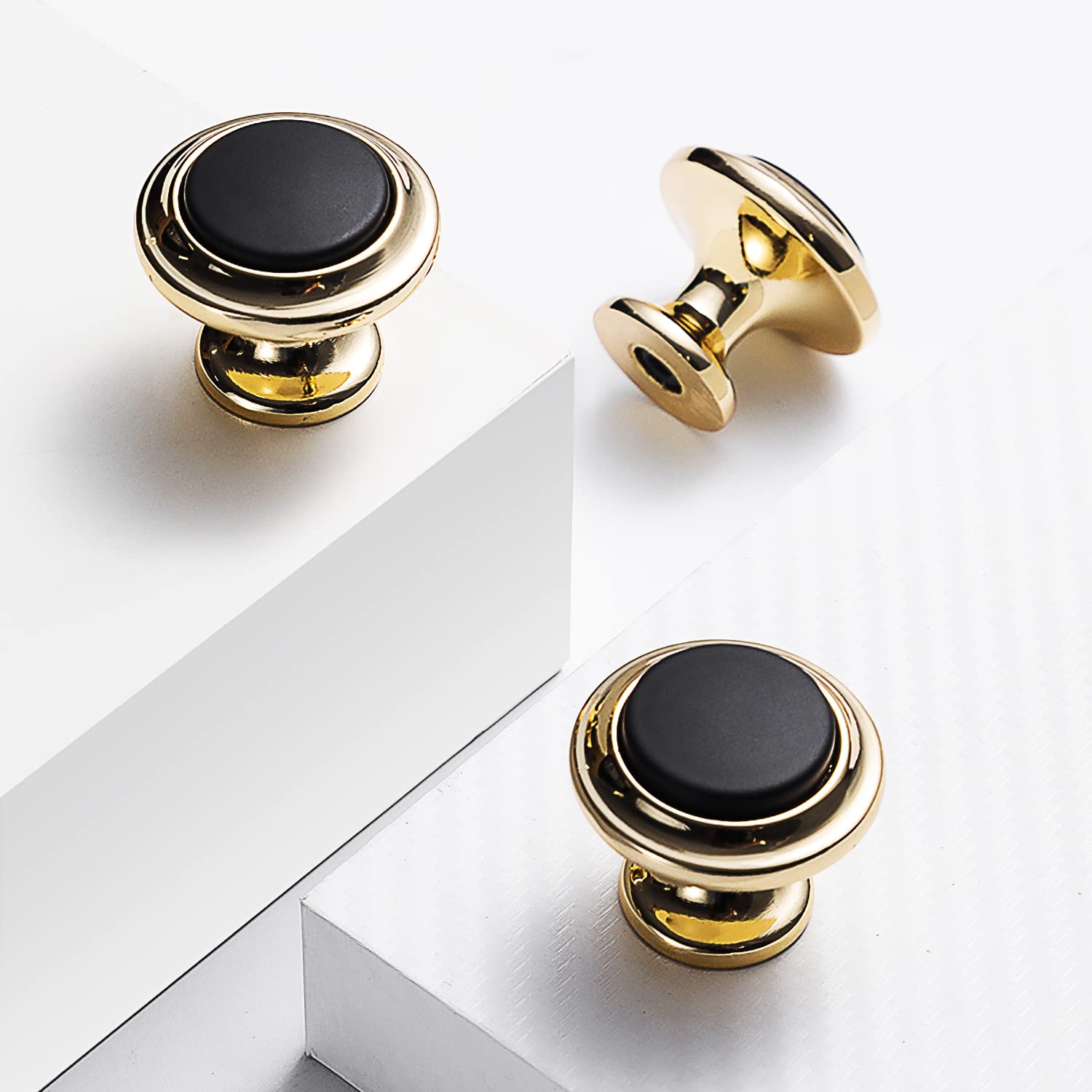 Gutuwellea 6 Pack 1 Inch Round Cabinet Knob Gold and Black Cupboard Zine Alloy and Aluminum Alloy Knob Drawer Knob Cabinet Knob 6229