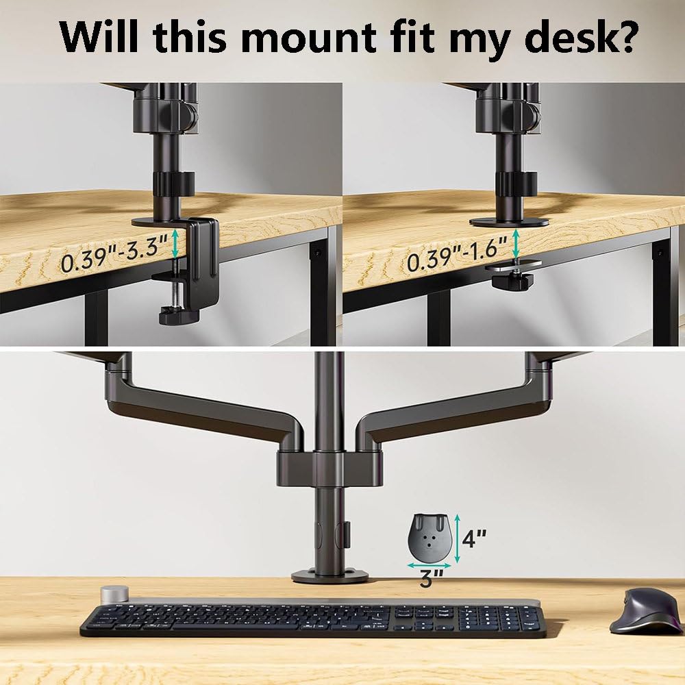 Support Pour Triple éCran – Fixation De Bureau Avec Bras Unique Supportant Jusqu'à 15,4 Lb (Env. 7 Kg) – Compatible éCrans 27″ – Inclinaison RéGlable à 35°/90°/180°