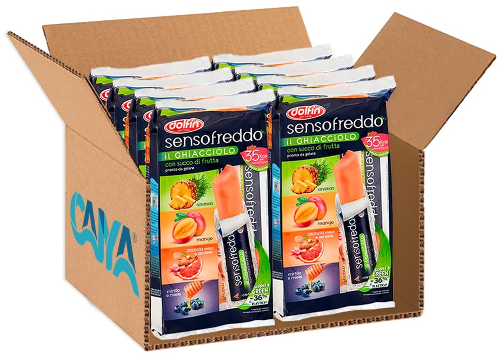 8X Sensofreddo Ghiaccioli Assortiti Gusti Ananas, Mango, Arancia Rossa con Zenzero e Mirtillo con Miele 420ml