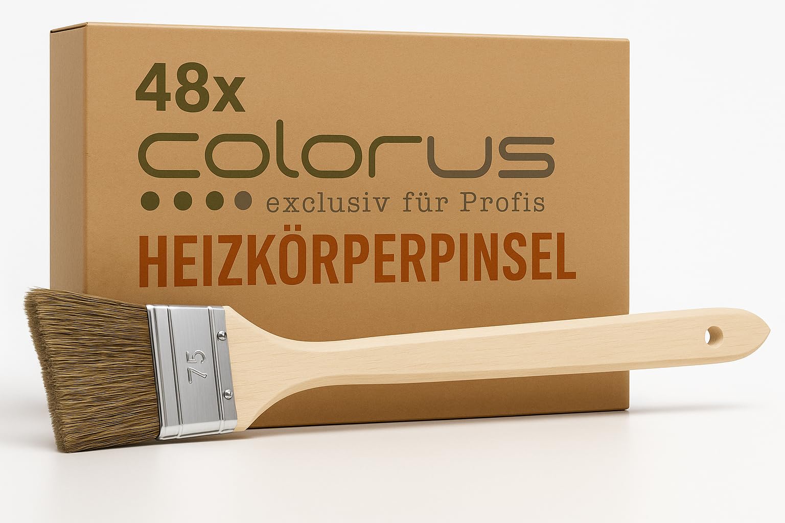 48 x Heizkörperpinsel 75mm Pinsel Set mit grauen Chinaborsten | Malerpinsel Industriepinsel für lösemittelhaltige und wasserbasierte Anstrichmedien | Maler Eckenpinsel Naturborsten