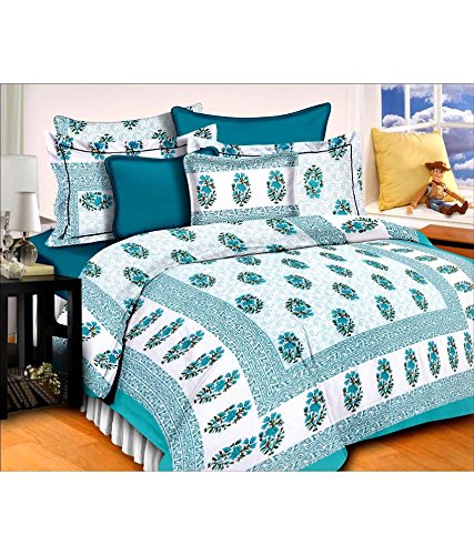 UniqChoice 100% Cotton Luxurious,Comfortable and Premium Elegant Rajasthani & Jaipuri Traditional King Size Double Bed Set with 2 Pillow Covers)