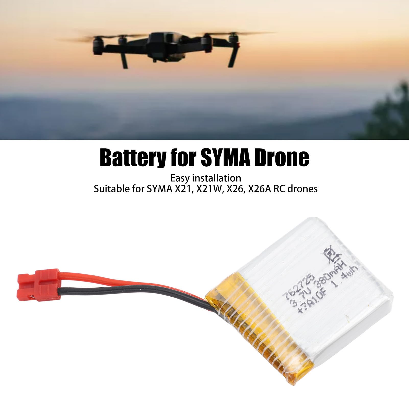 2 Pack 3.7V 380mAh Lipo Battery With USB Charger For Syma X21 X26 RC Drones