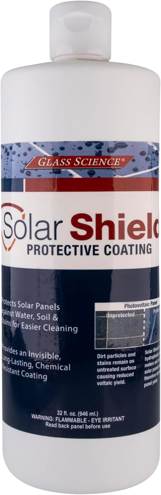 Unelko 28322 Solar Shield Protective Coating, 32oz Bottle, Nano-Scale Polymer for Solar Panel Protection, Prevents Soil and Etching, Covers more than 1000sq.ft,Stops Grime & Pollution Build-Up