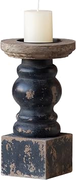 Wooden Black Candle Holder, Decorative Candle Holders for Table, Rustic Pillar Candle Holder, Table Centerpieces for Dining Room, Shabby Chic Candlestick, Home Decor 3.9" x 3.9" x 7.1"