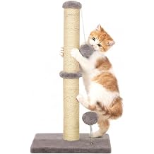 BestPet 22 Inch Cat Scratching Post, Natural Sisal Rope Scratcher with Hanging Ball for Indoor Kittens & Small Cats, Light Gray