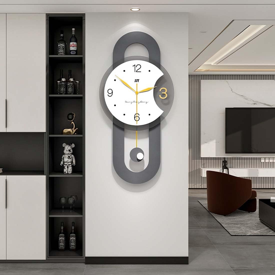 Reloj de pared con péndulo, moderno, decorativo, funciona con pilas, ideal para sala de estar, dormitorio, oficina, decoración del hogar