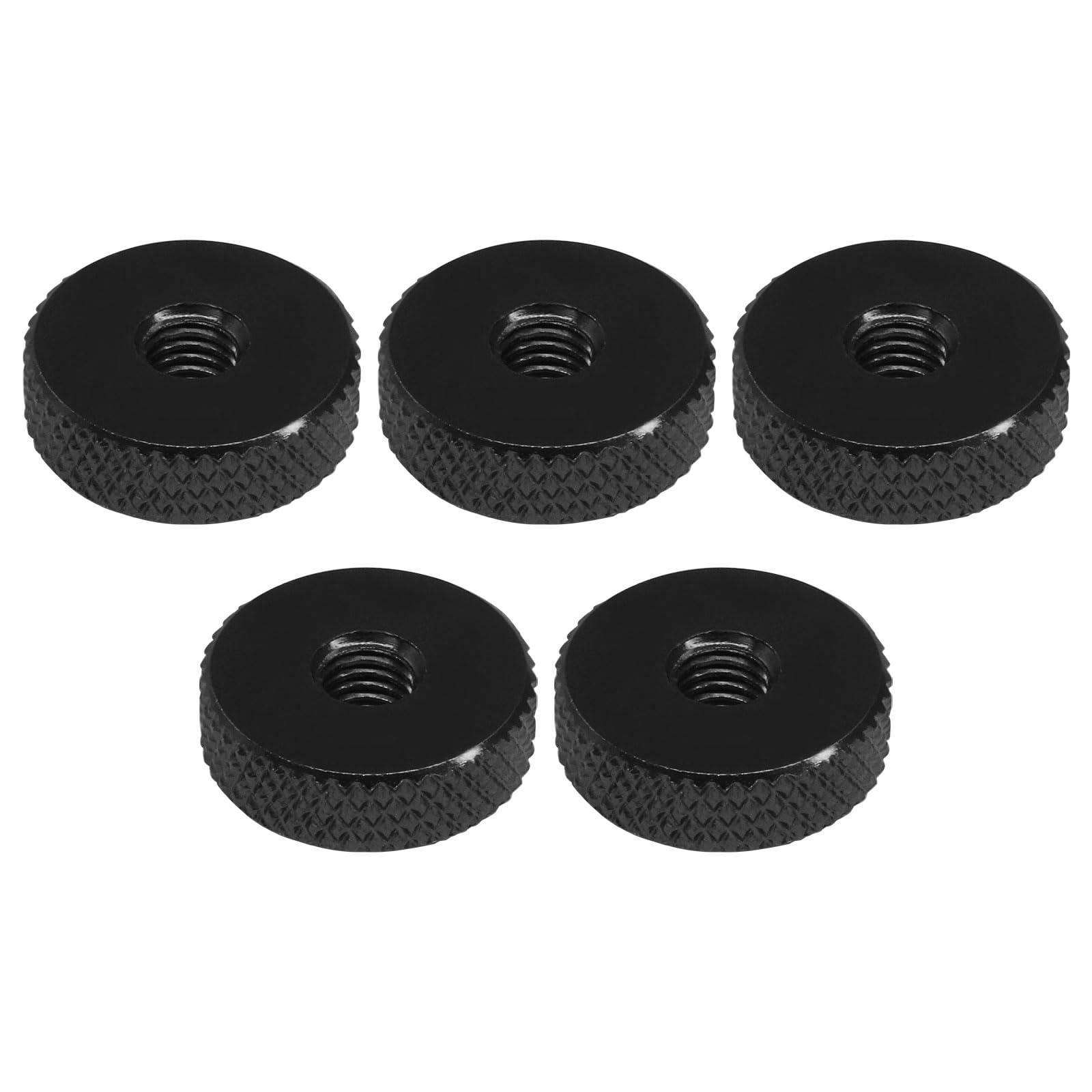 Zorfeter 5Pcs Black M5 x 16mm x 5mm Flat Knurled Nut, Lock Adjusting Nuts Thumb Nuts Aluminum Alloy, Good for Furniture Equipment