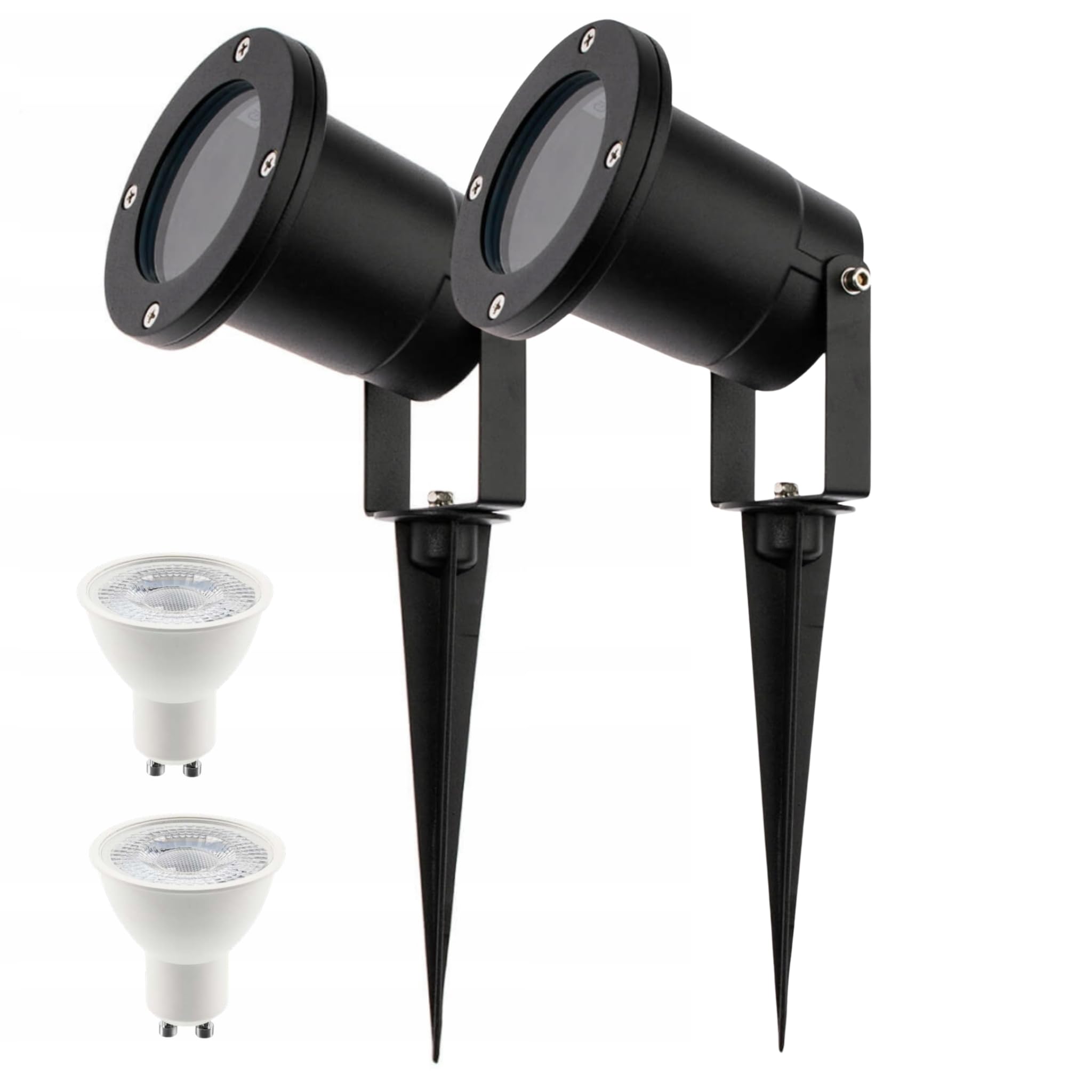 B2C GU10 Outdoor Garden Spike Light IP65 Waterproof Landscape Spotlight Adjustable Ground Light, Max 35W Bulb Included (2, Black, Neutral White - 4000K)