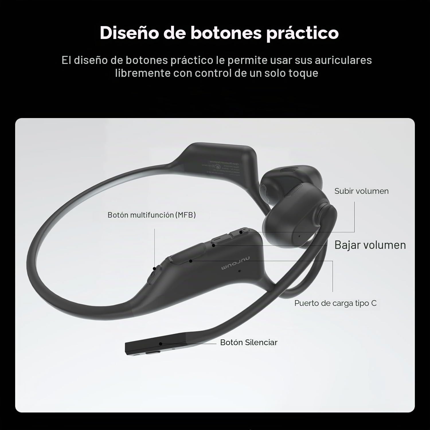 Nuroum OW20B Auriculares Inalámbricos con Micrófono Boom, Bluetooth 5.3/Función de Silencio/Conexión Multipunto para PC/Portátil/Teléfono, 15 Horas de Comodidad para Conducir/Trabajo/Llamadas/Entrenar