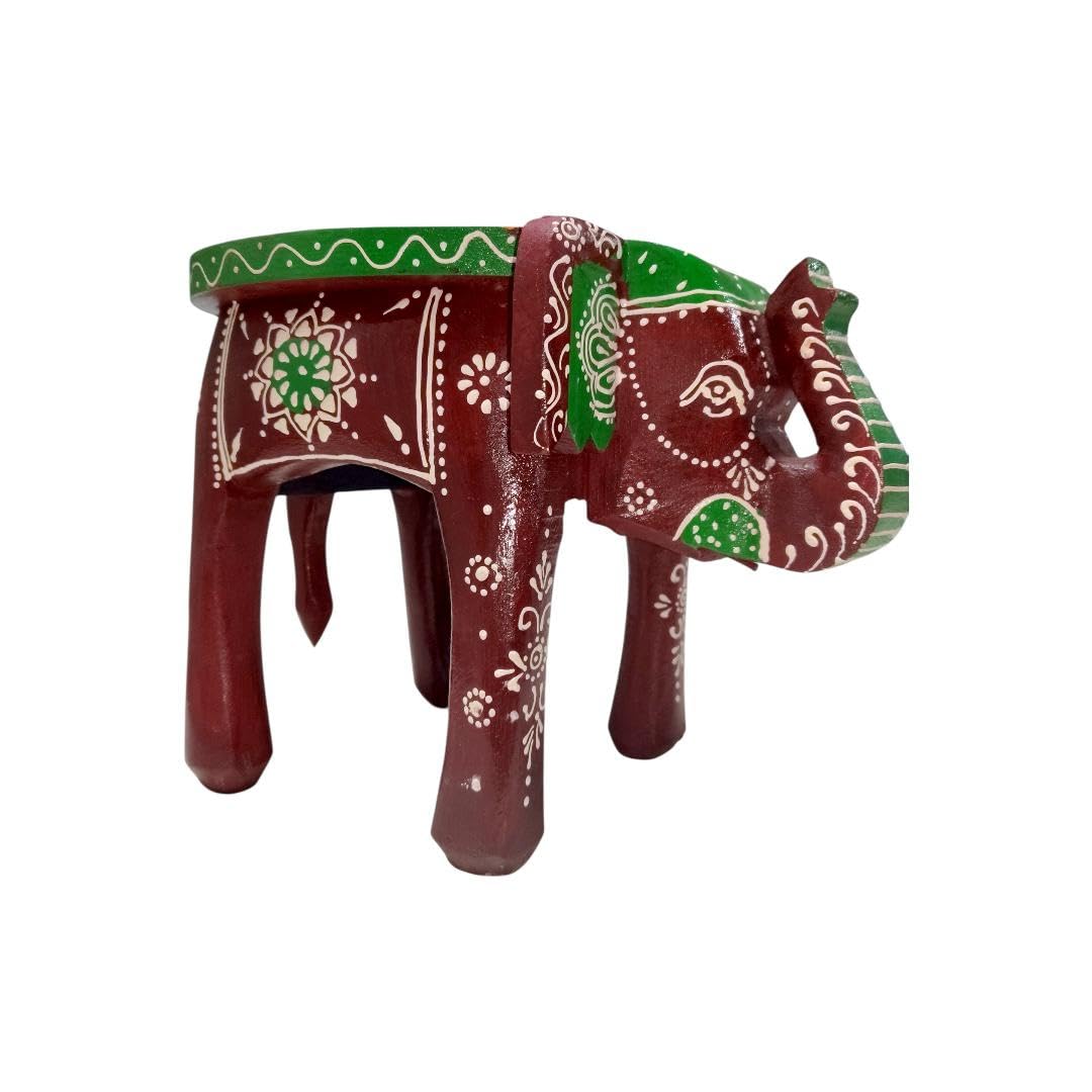 Handcrafted Wooden Elephant Stool, Hand-Painted Rajasthani Design, Multicolour, 20 x 27 x 19.5 cm, Decorative Accent Furniture-image-11