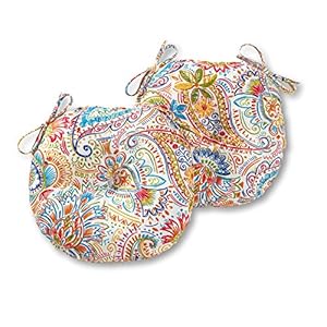 Greendale Home Fashions 15-inch Outdoor Round Bistro Seat Cushion, 2 Count (Pack of 1), Jubilee