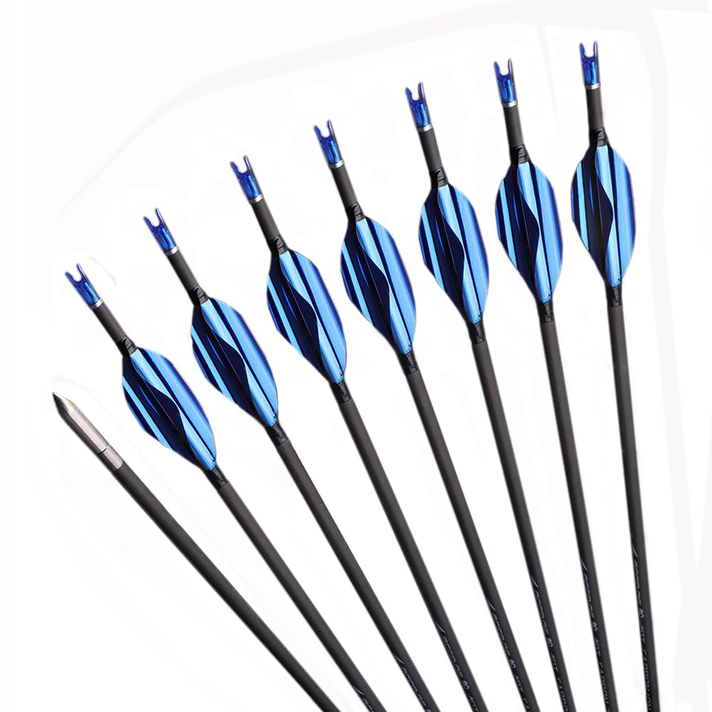 12 Pezzi Frecce con Piume a Spirale, Lunghezza Dell'asta 31 Pollici, ID 3,2 mm, Spine 750 (Blue)