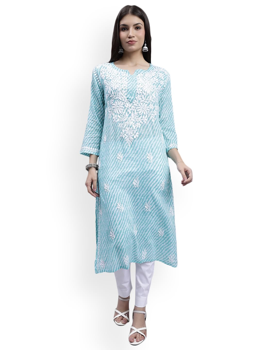 seva chikan Hand Embroidered Lucknowi Chikankari Regular Fit Straight Malmal Cotton Kurta Kurti for Women SCL4458-picture-23