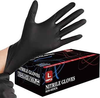 Black Nitrile Disposable Gloves   100 Pack, Extra Strong & Durable, Latex-Free, Powder-Free, Professional-Grade Examination Gloves for Medical, Cleaning, Food Prep & Multipurpose Use 500, LARGE