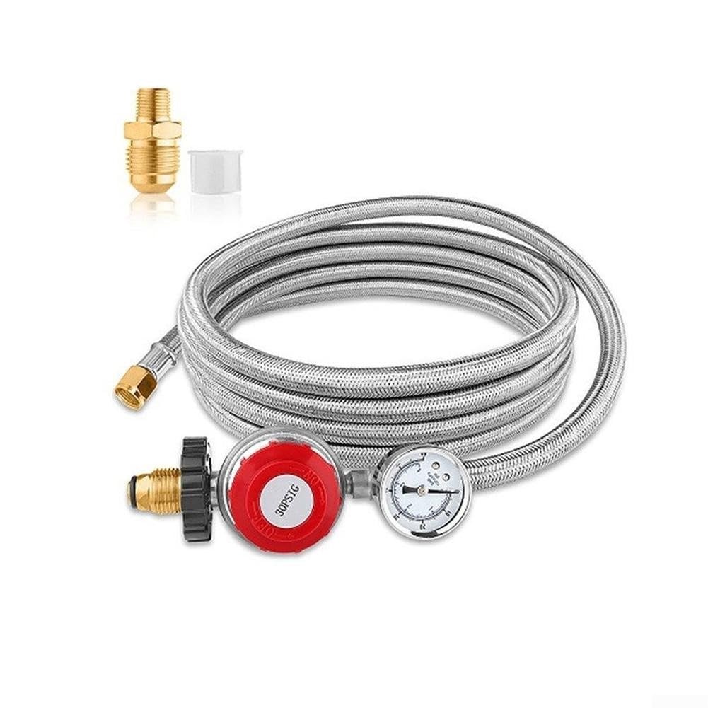 Regolatore Propano Regolabile con Manometro e Tubo per intrecciato 5FT per Grill BBQ per campeggio Stufa Gas per qcc1(12FT)
