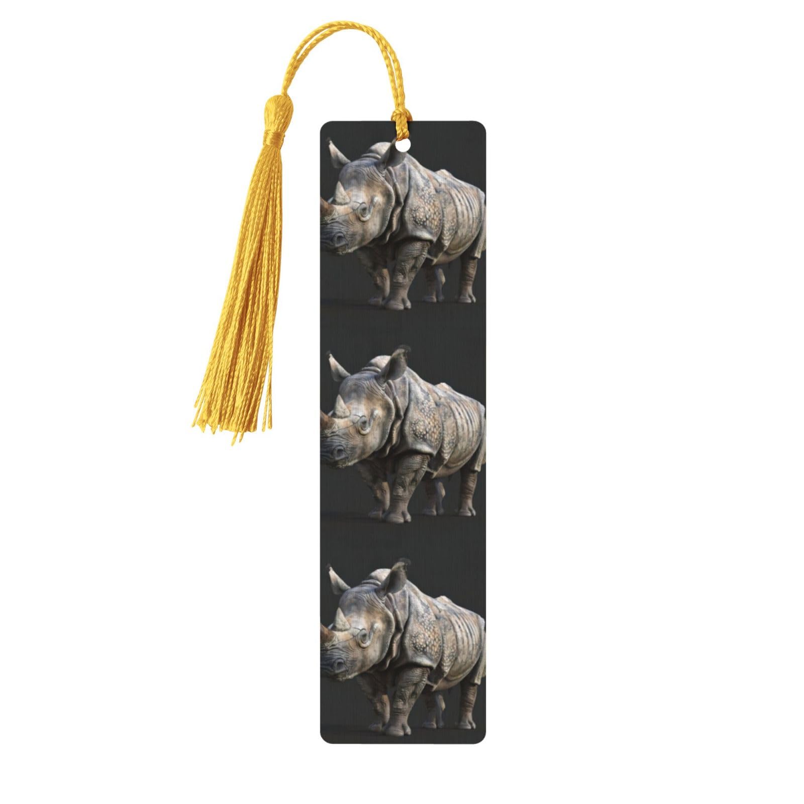 Marcapáginas de madera con estampado de rinoceronte animal, borlas coloridas, elegante, retro y natural para los amantes de los libros