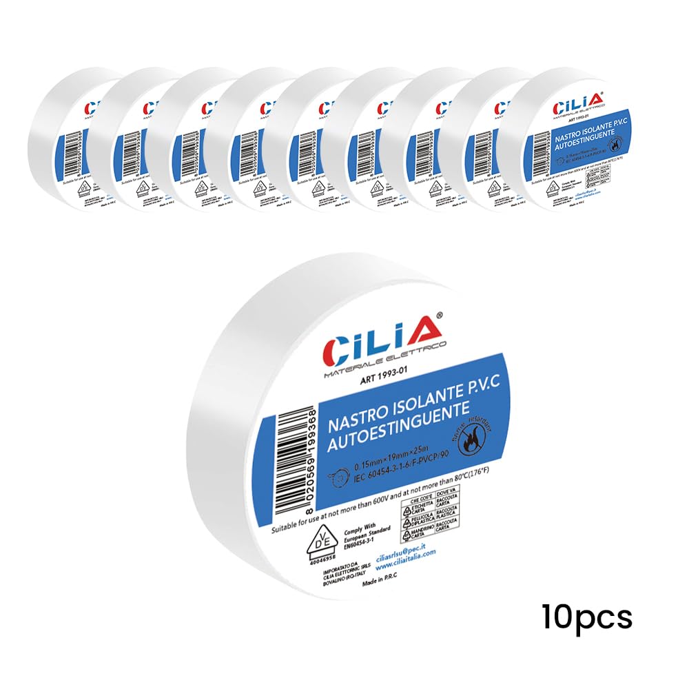 CILIA Elektrische isolatietape, 19 mm x 25 m, 10 stuks, pvc, repareren CILIA Elektrische isolatietape, 19 mm x 25 m, 10 stuks, pvc, repareren