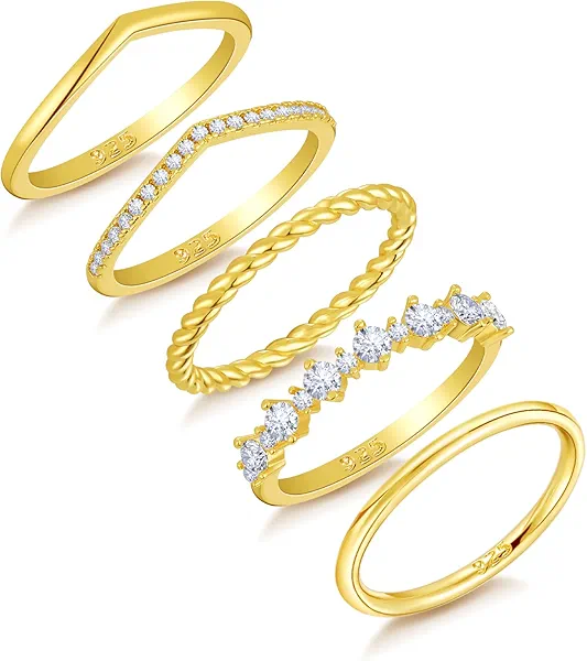 Ritach Stackable Rings for Women Non Tarnish Rings Stack Dainty 14k Gold Plated Stacking Cubic Zirconia Ring Set Trendy Gold Knuckles Thumb Ring Engagement Band Ring Jewelry Size 6 7 8 9 10