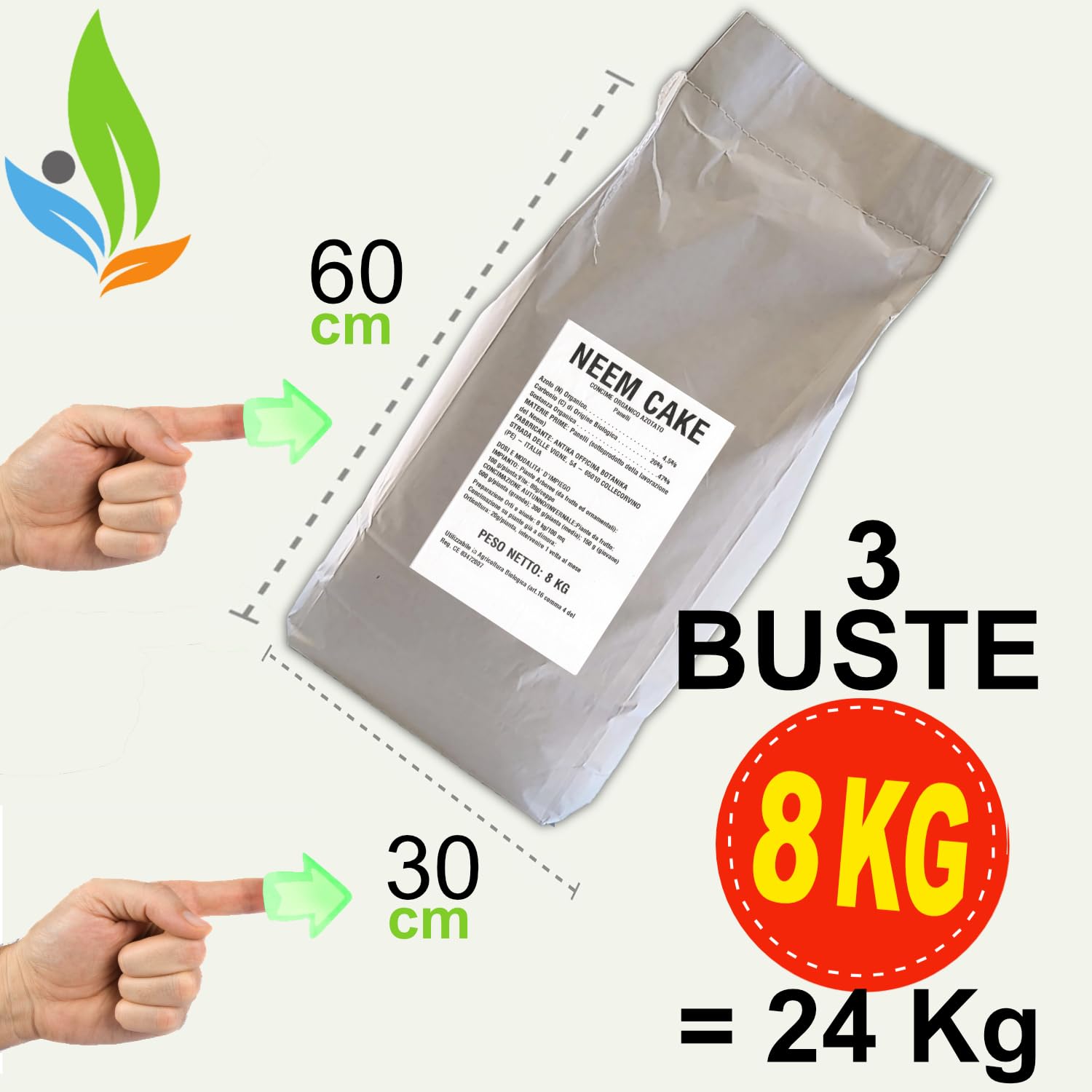 Neem Cake, Concime Biologico Vegetale, 3 Buste da 8 kg, per Orticoltura e Giardinaggio