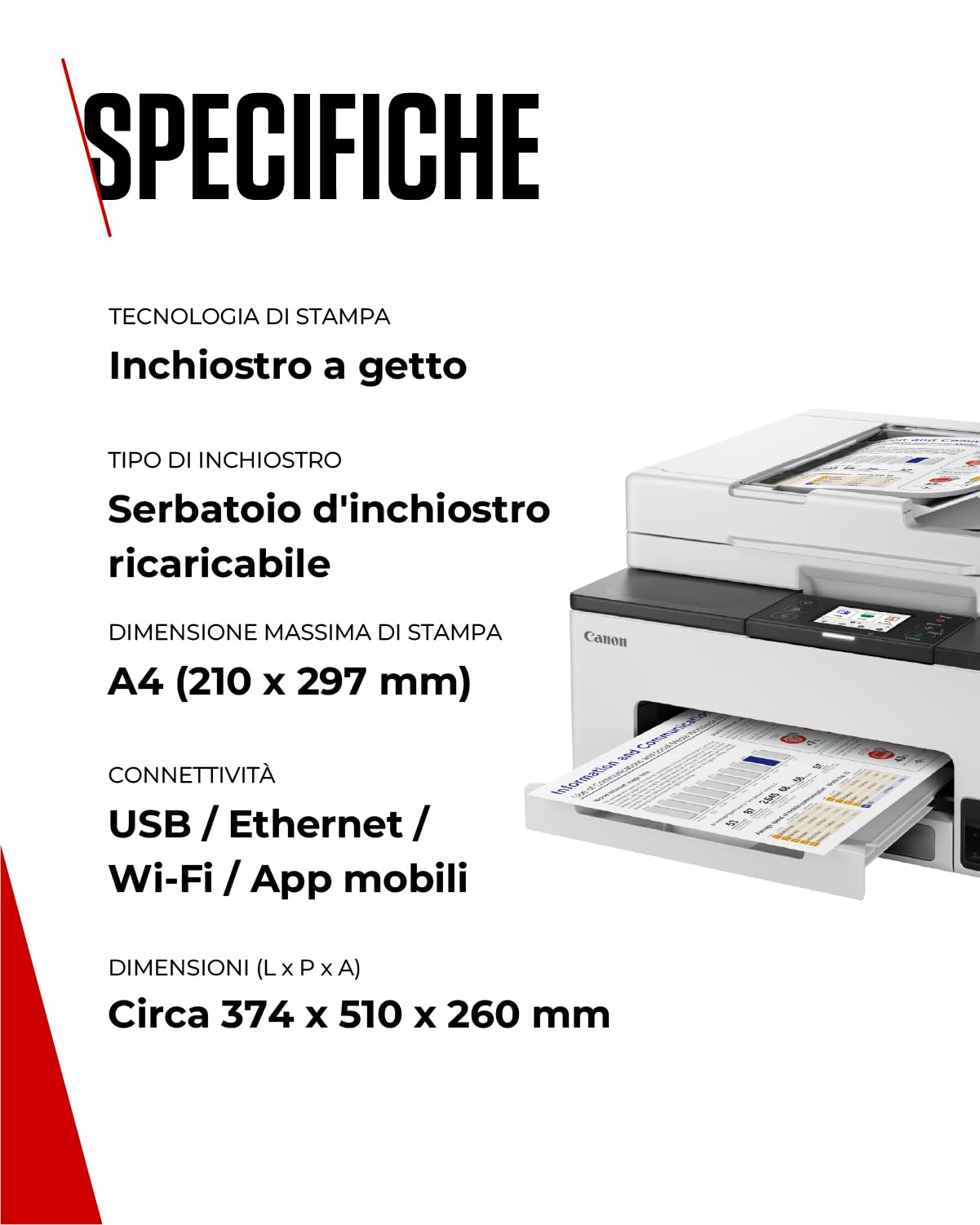 Canon Stampante WiFi per Casa e Ufficio MAXIFY GX2050 - Stampante Multifunzione MegaTank con Scanner, Fax e Fotocopiatrice per Casa | Connettività WiFi, Ethernet e USB