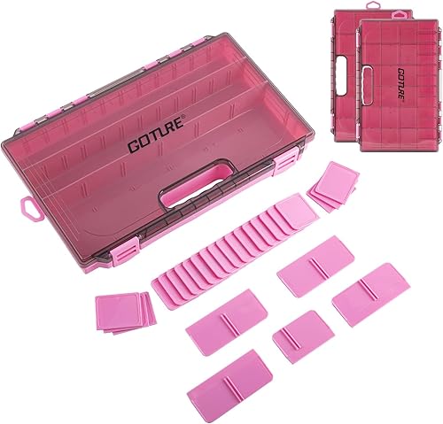 Goture Organizador de caja de aparejos de pesca, caja organizadora de pesca transparente con regla de medición, divisores ajustables, pestillos C -