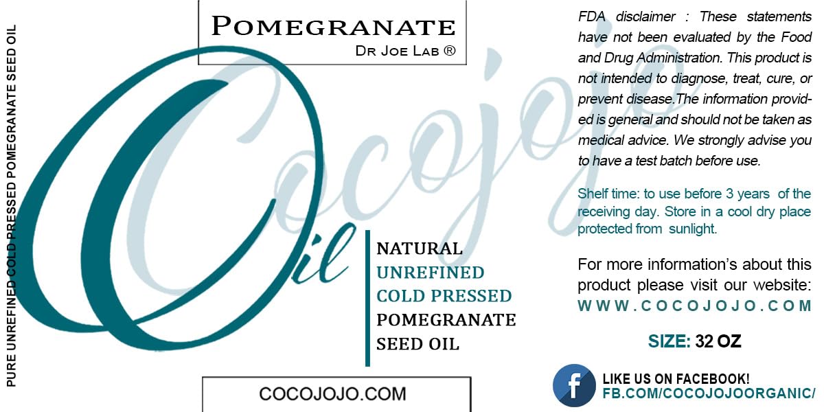 Pomegranate Oil 100% Pure Seed Oil Cold Pressed 32 oz Unrefined Skin Hair Nails Cuticles Premium Grade