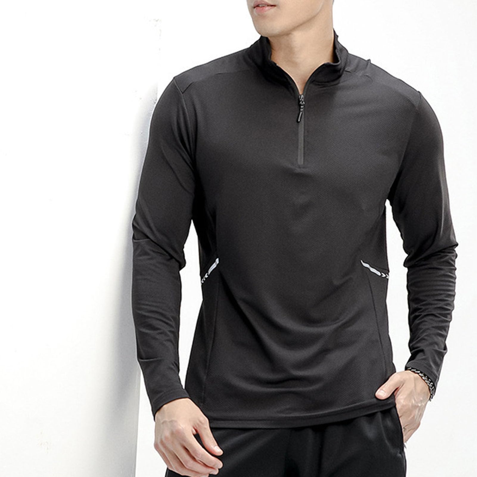 Men's Long Sleeve 1/4 Zip Pullover Shirt Active Sports Outdoor Shirts Tops Casual Stretch Mock Neck Golf Shirts (3X-Large,Black)