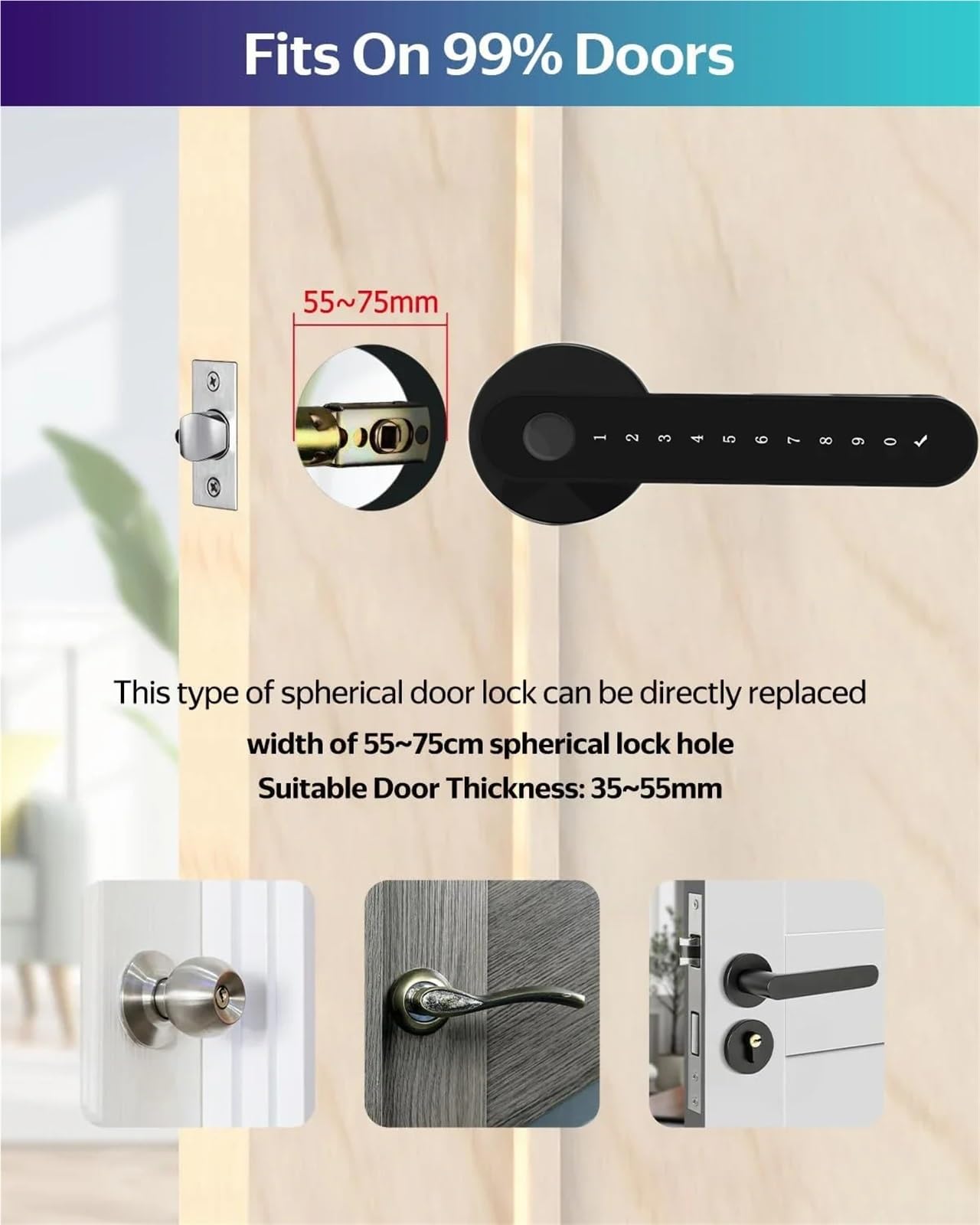 Smart Lock, Inteligentny zamek do drzwi 5 w 1 bezkluczykowy zamek z czytnikiem linii papilarnych dla 100 użytkowników Blokada Bluetooth Sterowanie Wi-Fi