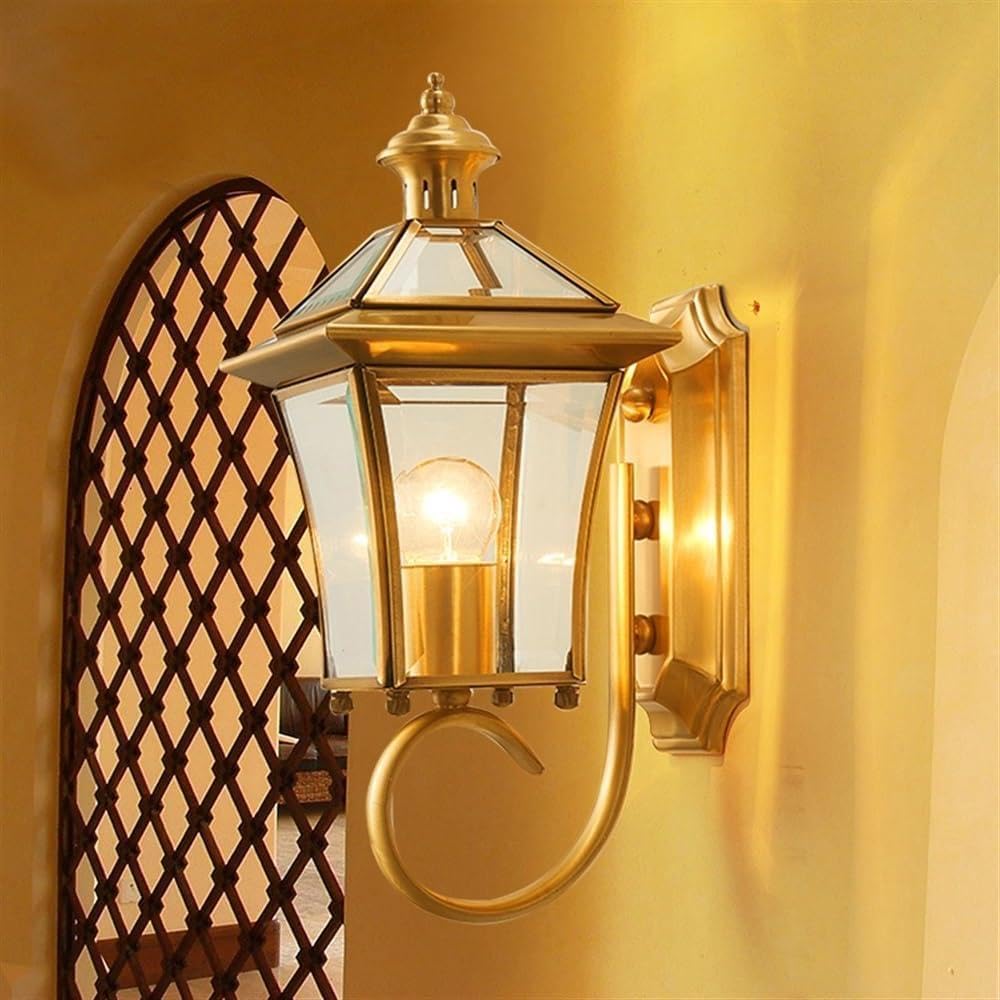 SMCCYYSD Outdoor Wall Lanterns, Gold Exterior Sconce Light Fixture, Waterproof Anti-Rust Brass Porch Lights, Clear Glass Mount Lighting, E26 Socket Lamps For House