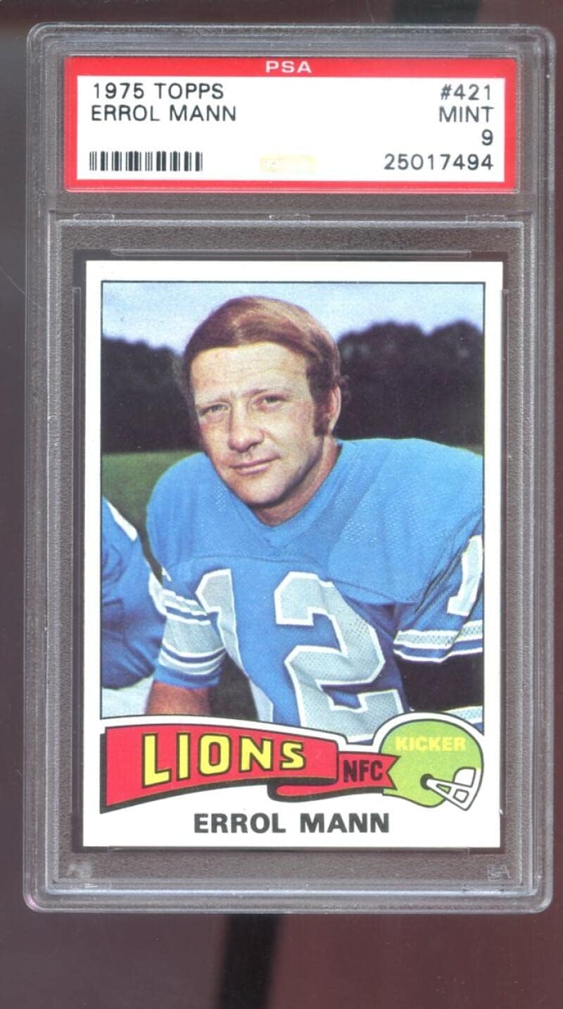 1975 Topps #421 Errol Mann PSA 9 Graded Football Card MINT NFL Detroit Lions