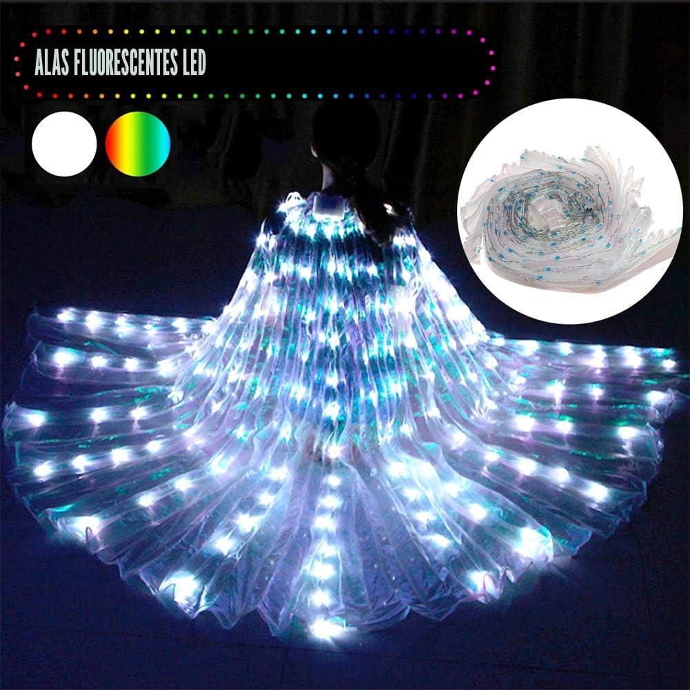 Alas LED para mujer, alas de hadas, barra, danza del vientre, iluminación de escenario, rave 360 grados, accesorios de rendimiento LED alas de baile Butterfly alas, capa de danza alas de isis (blanco)